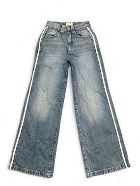 Cotton On Faded Blue Wide-Leg Jeans with Cream Side Stripes